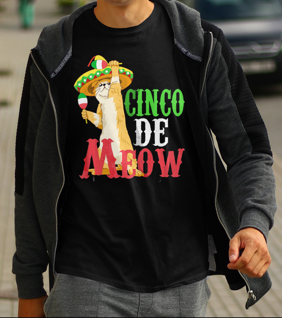 Cinco De Mayo Cinco De Meow Cat Sombrero Maracas T-Shirt