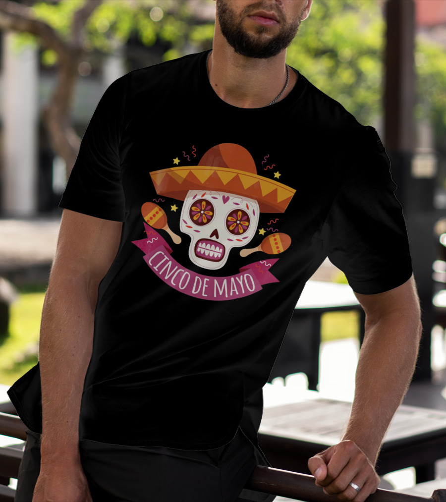 Cinco De Mayo Mexican Skull With Sombrero And Maracas T-Shirt