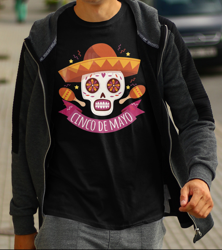 Cinco De Mayo Mexican Skull With Sombrero And Maracas T-Shirt