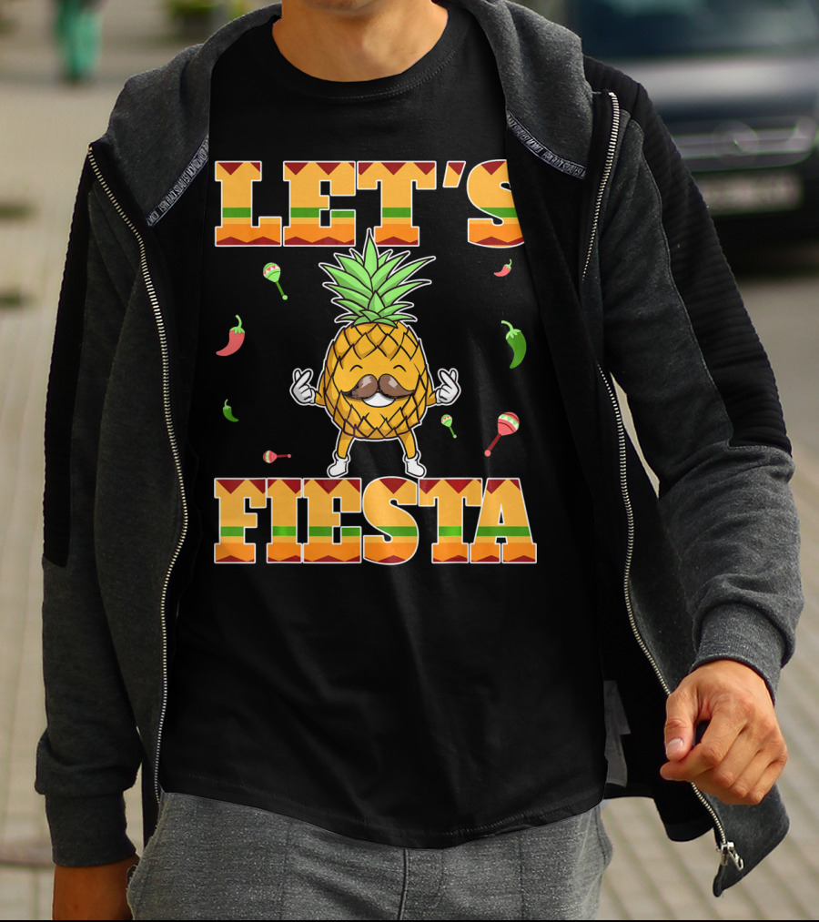 Let's Fiesta Pineapple Cinco De Mayo Mexi Peppers Maracas T-Shirt