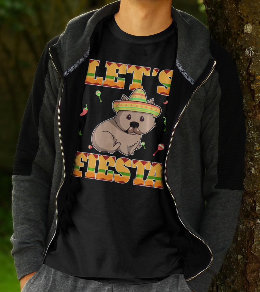 Let's Fiesta Wombat Wearing Sombrero Maracas Peppers Cinco De Mayo Mexican T-Shirt
