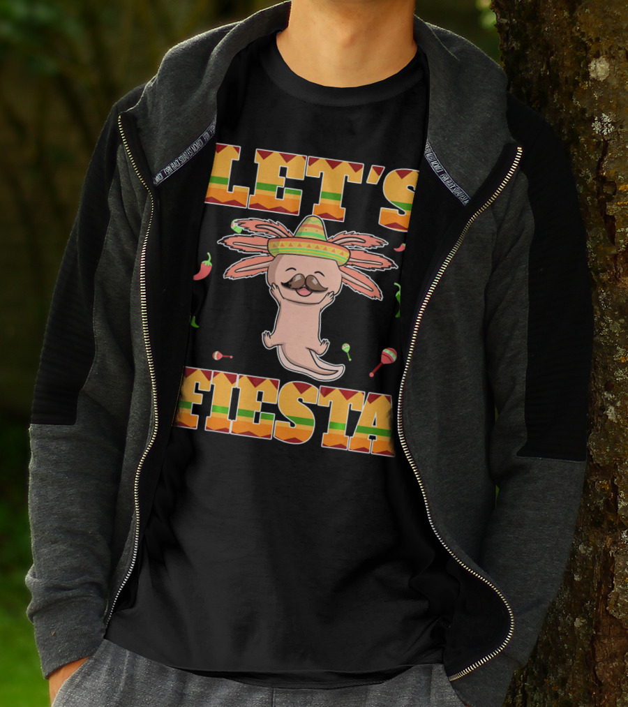 Let's Fiesta Axolotl Cinco De Mayo Mexica Sombrero Maracas Peppers T-Shirt