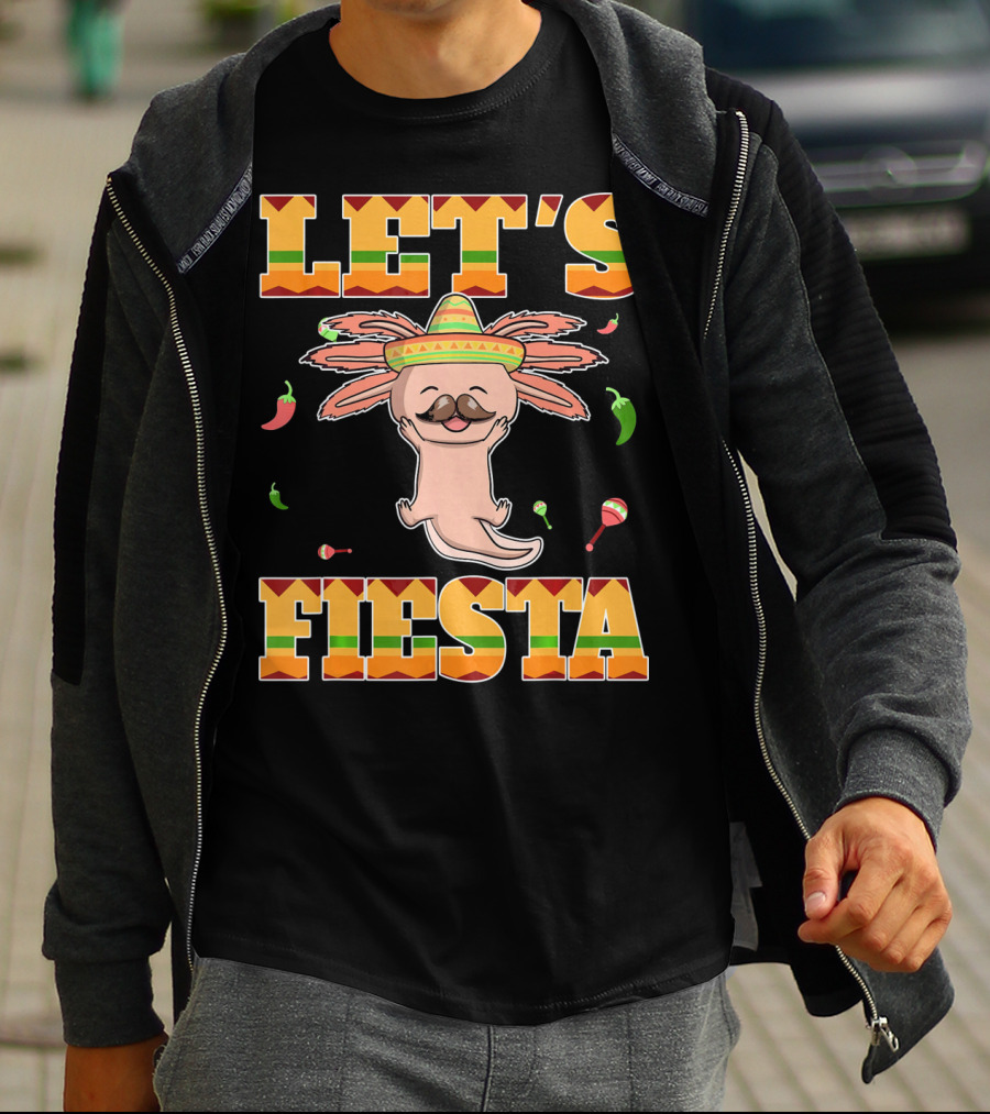 Let's Fiesta Axolotl Cinco De Mayo Mexica Sombrero Maracas Peppers T-Shirt