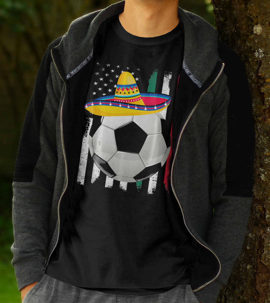 Cinco De Mayo Soccer Sombrero American Mexican Flags T-Shirt