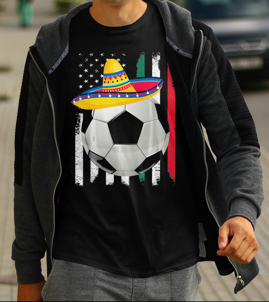 Cinco De Mayo Soccer Sombrero American Mexican Flags T-Shirt