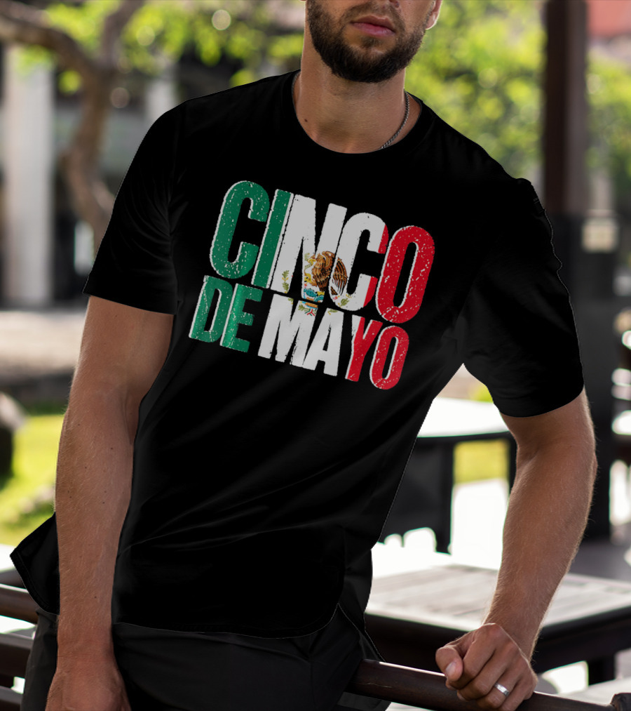 Cinco De Mayo Mexican Flag Colors With Eagle Emblem T-Shirt