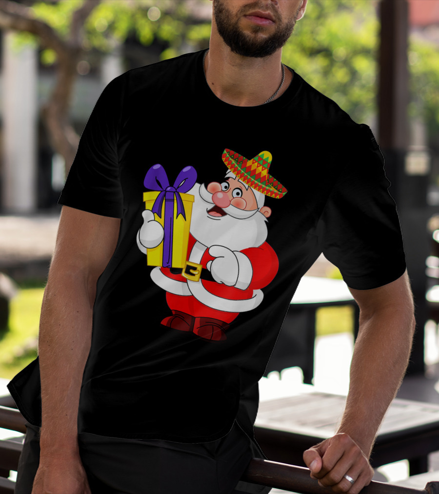 Cinco De Mayo Funny Sombrero Mexican Santa With Gift T-Shirt