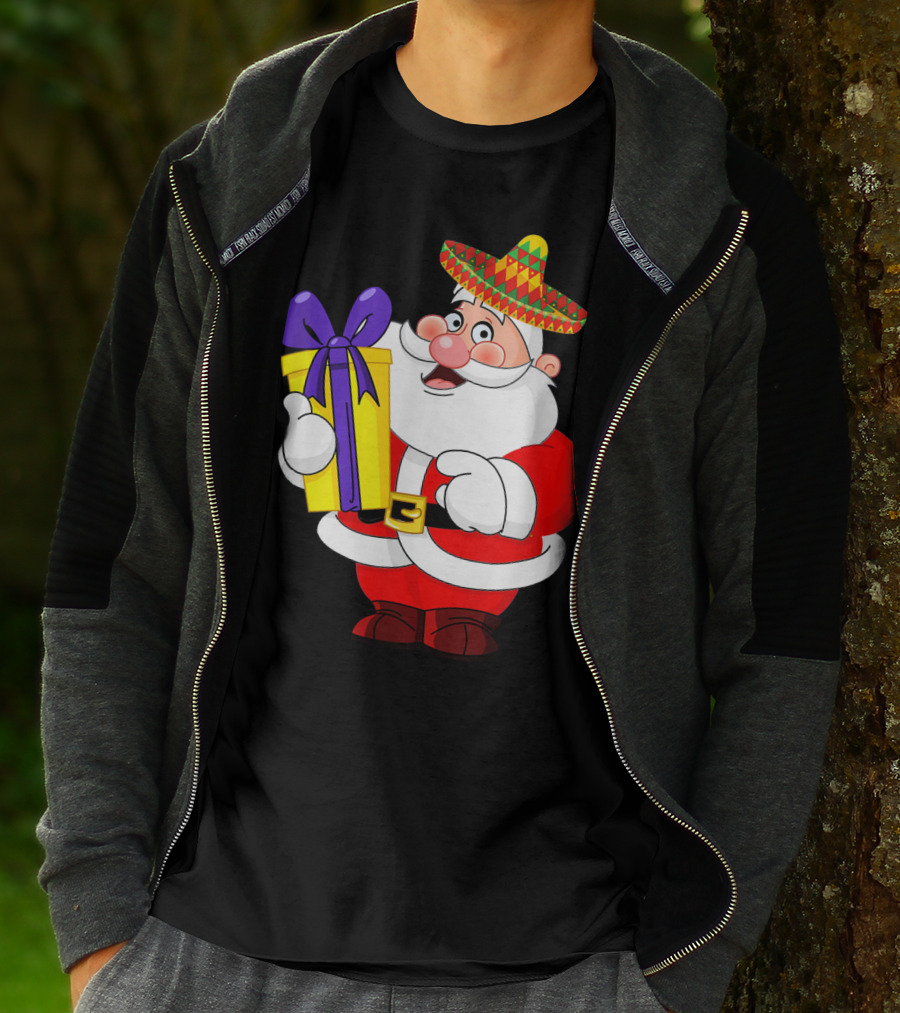 Cinco De Mayo Funny Sombrero Mexican Santa With Gift T-Shirt