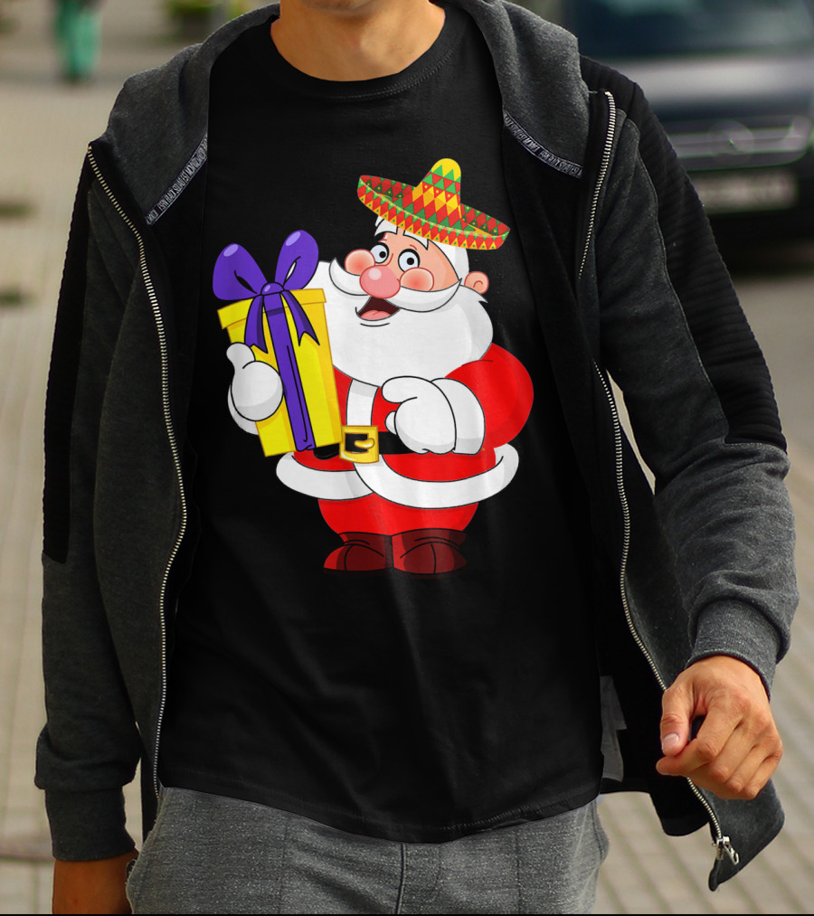 Cinco De Mayo Funny Sombrero Mexican Santa With Gift T-Shirt