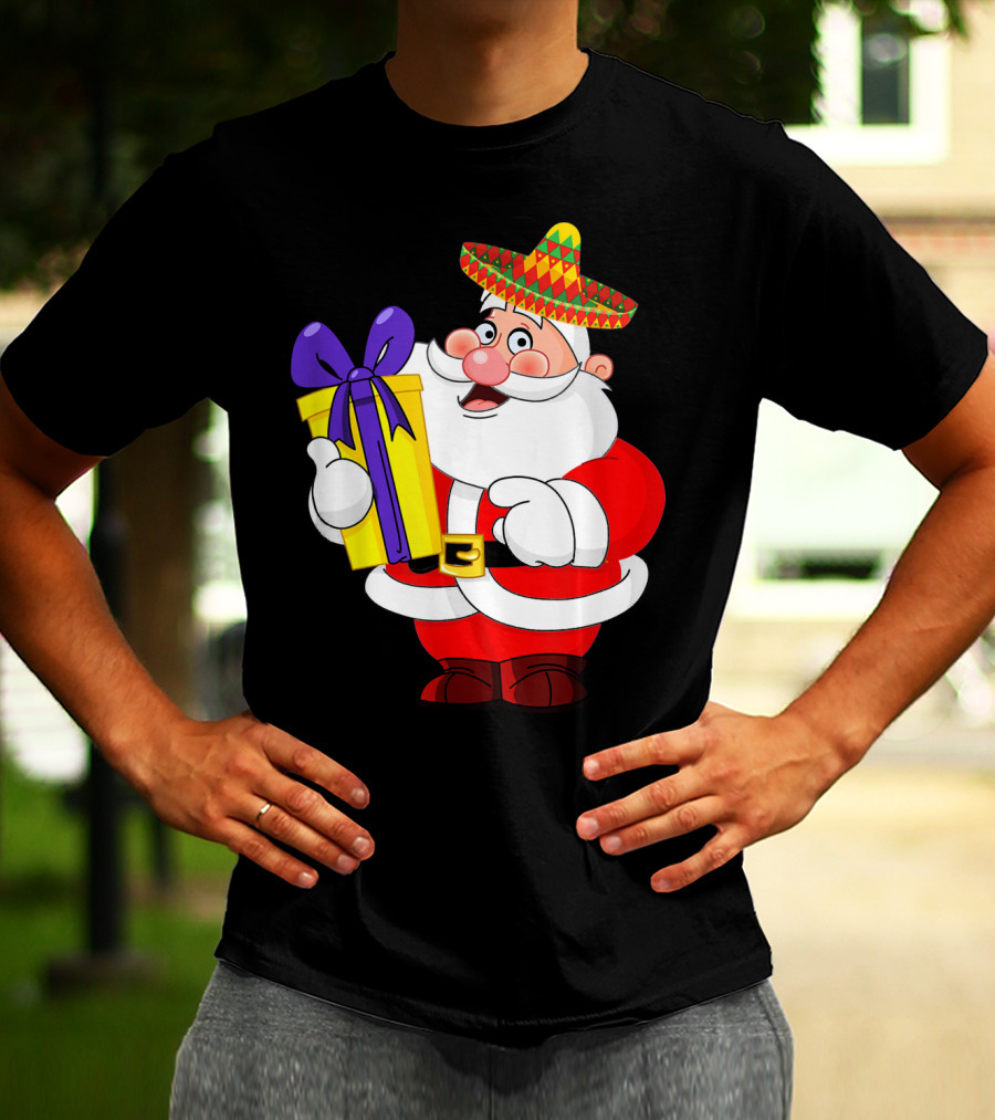 Cinco De Mayo Funny Sombrero Mexican Santa With Gift T-Shirt