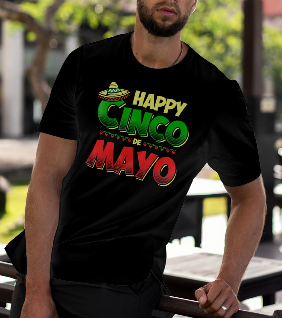 Happy Cinco De Mayo Sombrero And Festive Hearts T-Shirt
