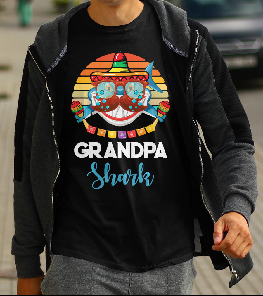 Grandpa Shark Cinco De Mayo Vintage Sombrero Maracas T-Shirt