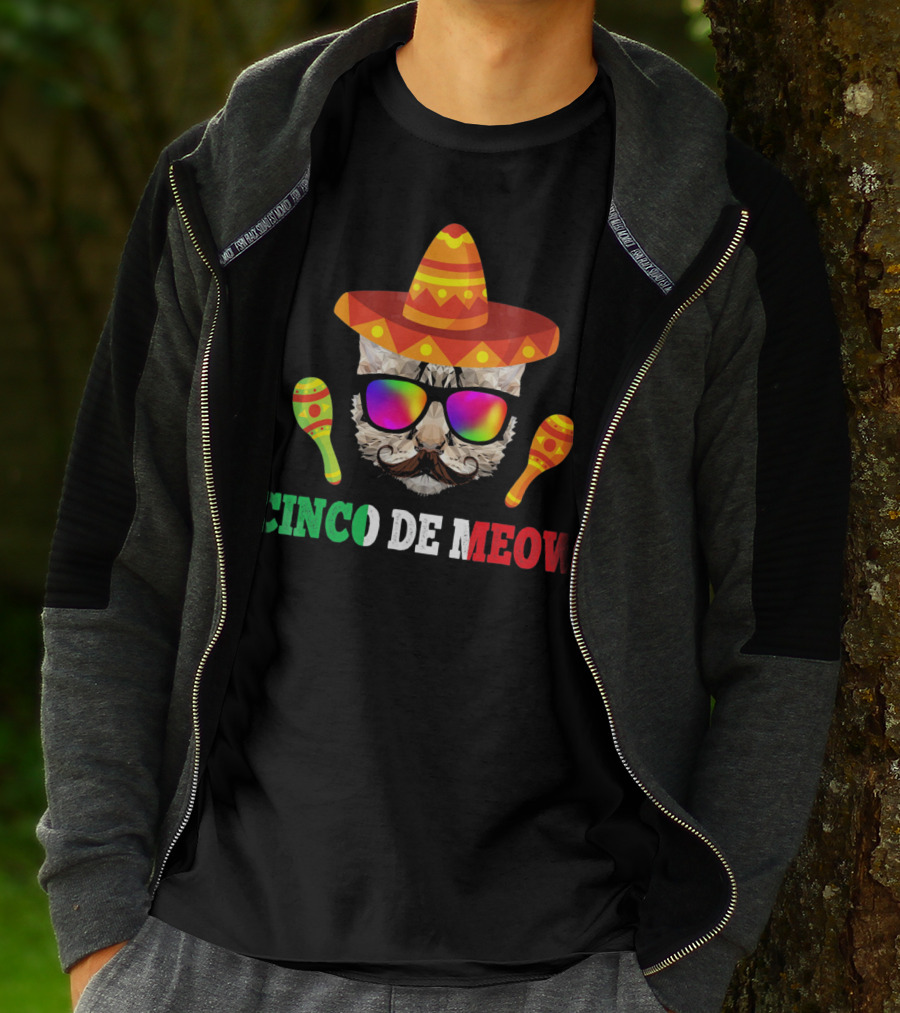 Cinco De Meow Cat Sombrero Maracas Funny T-Shirt