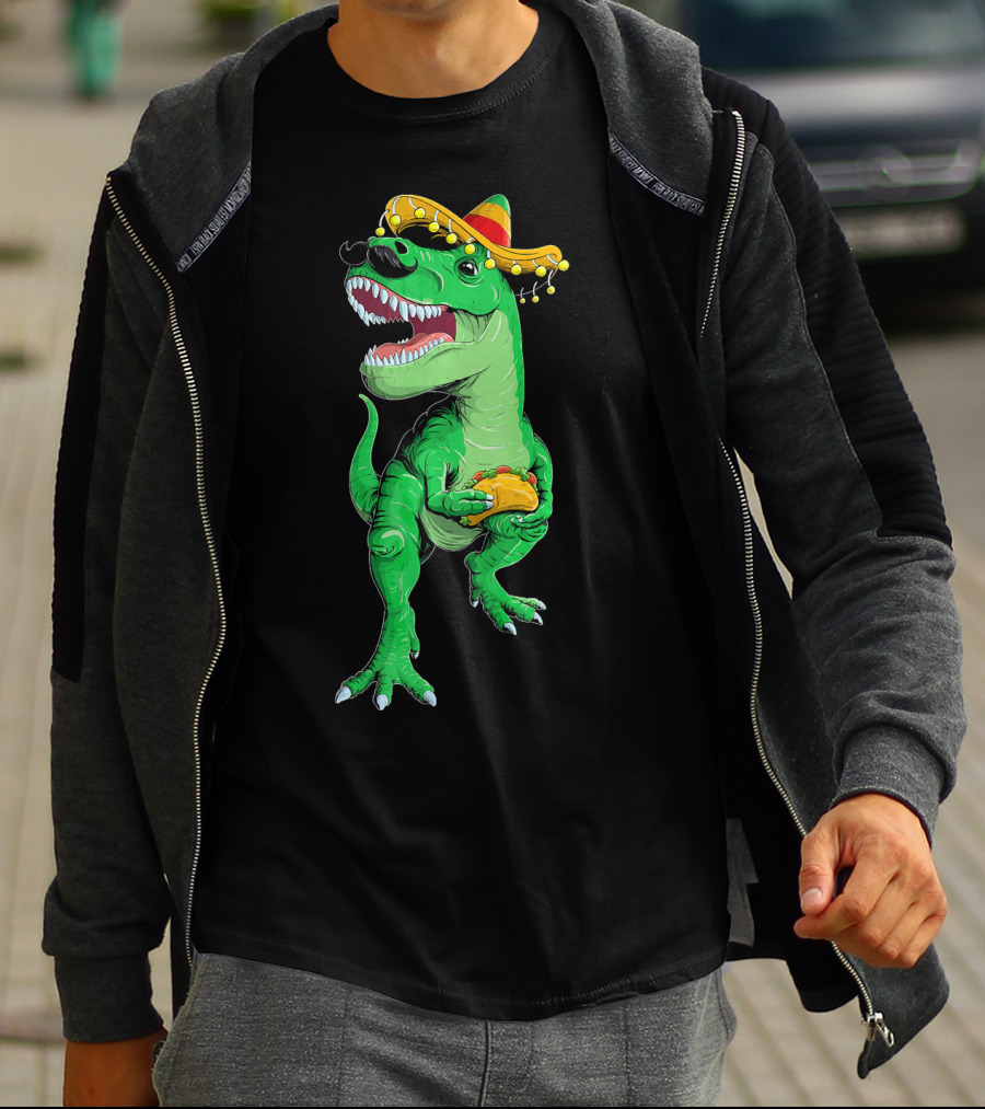 Cinco De Mayo Dinosaur Rex With Taco And Sombrero T-Shirt