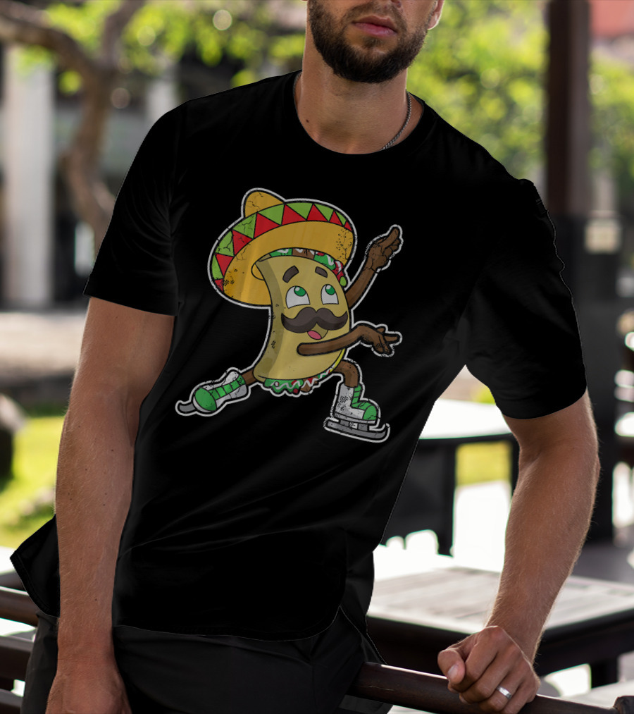 Taco Ice Skating Sombrero Cinco De Mayo T-Shirt