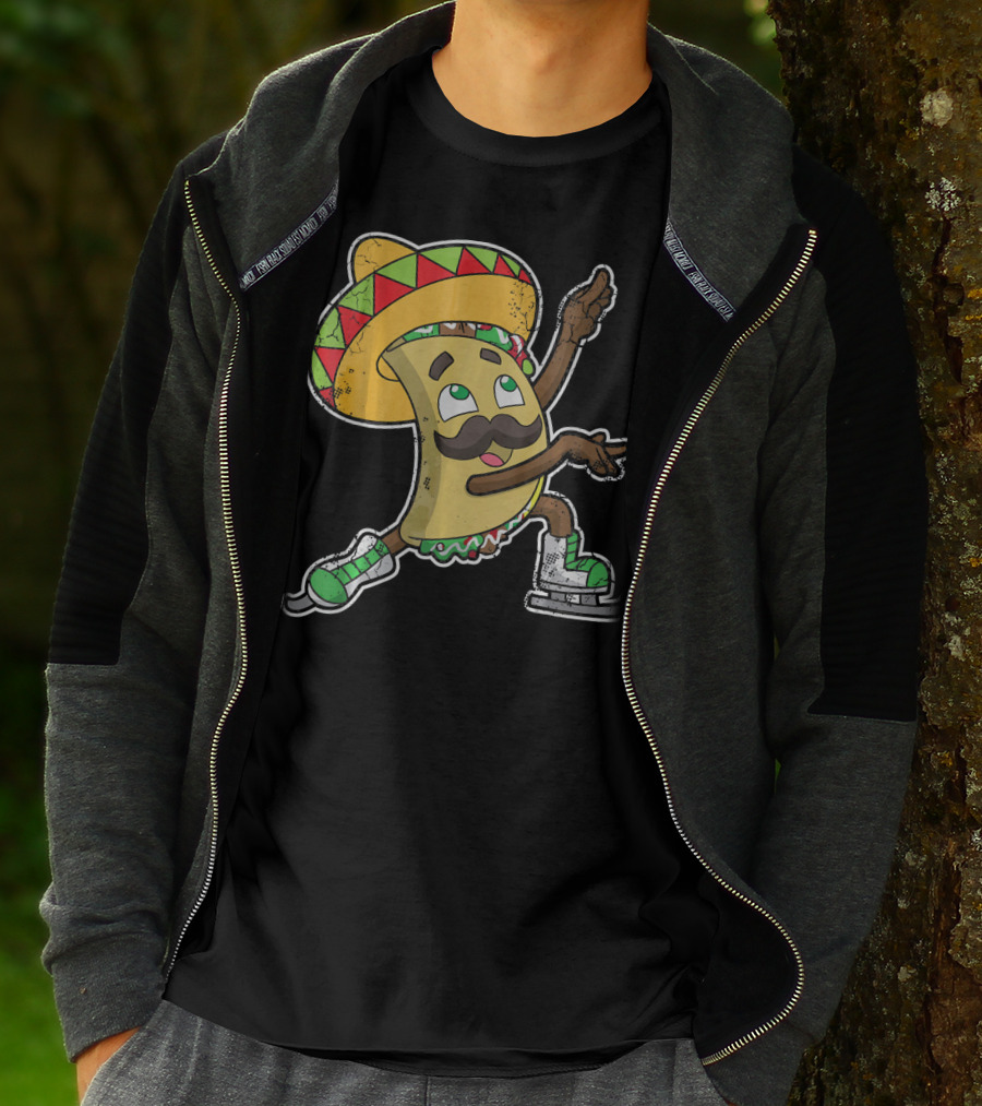 Taco Ice Skating Sombrero Cinco De Mayo T-Shirt