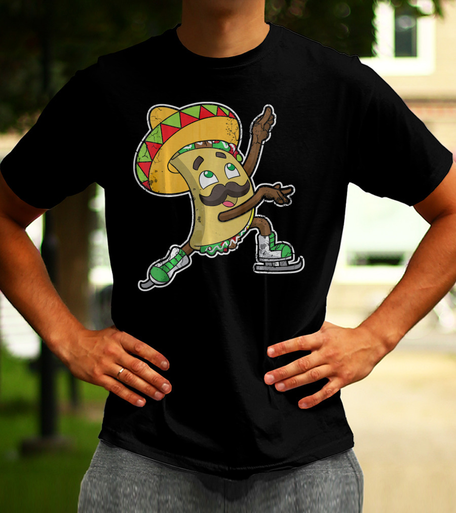Taco Ice Skating Sombrero Cinco De Mayo T-Shirt