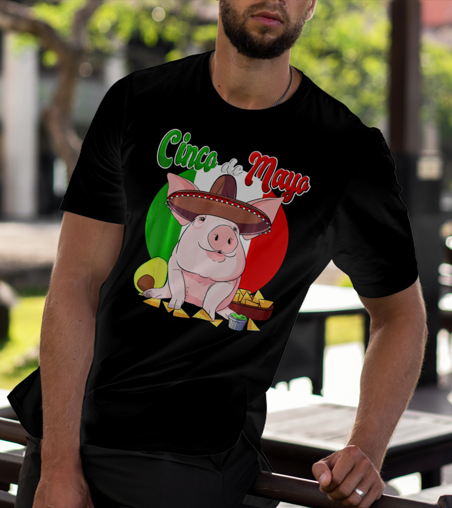 Cinco De Mayo Pig Sombrero Nachos Avocado Fiesta T-Shirt