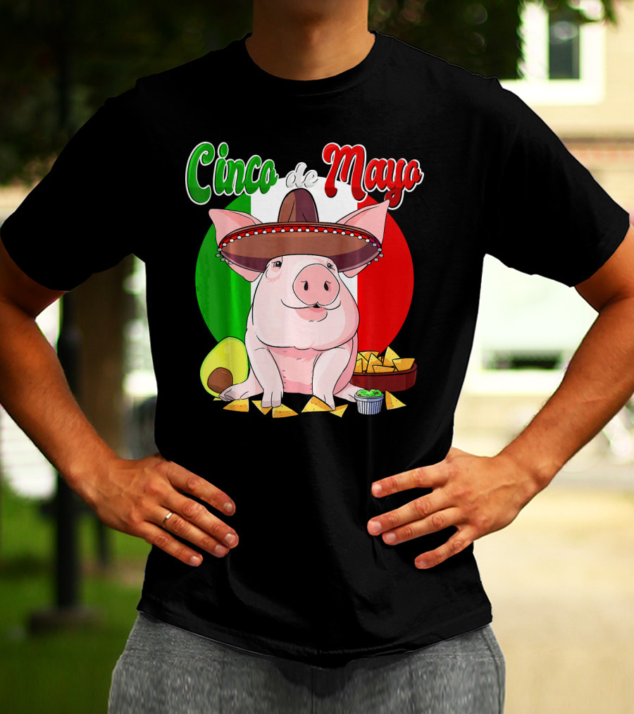 Cinco De Mayo Pig Sombrero Nachos Avocado Fiesta T-Shirt