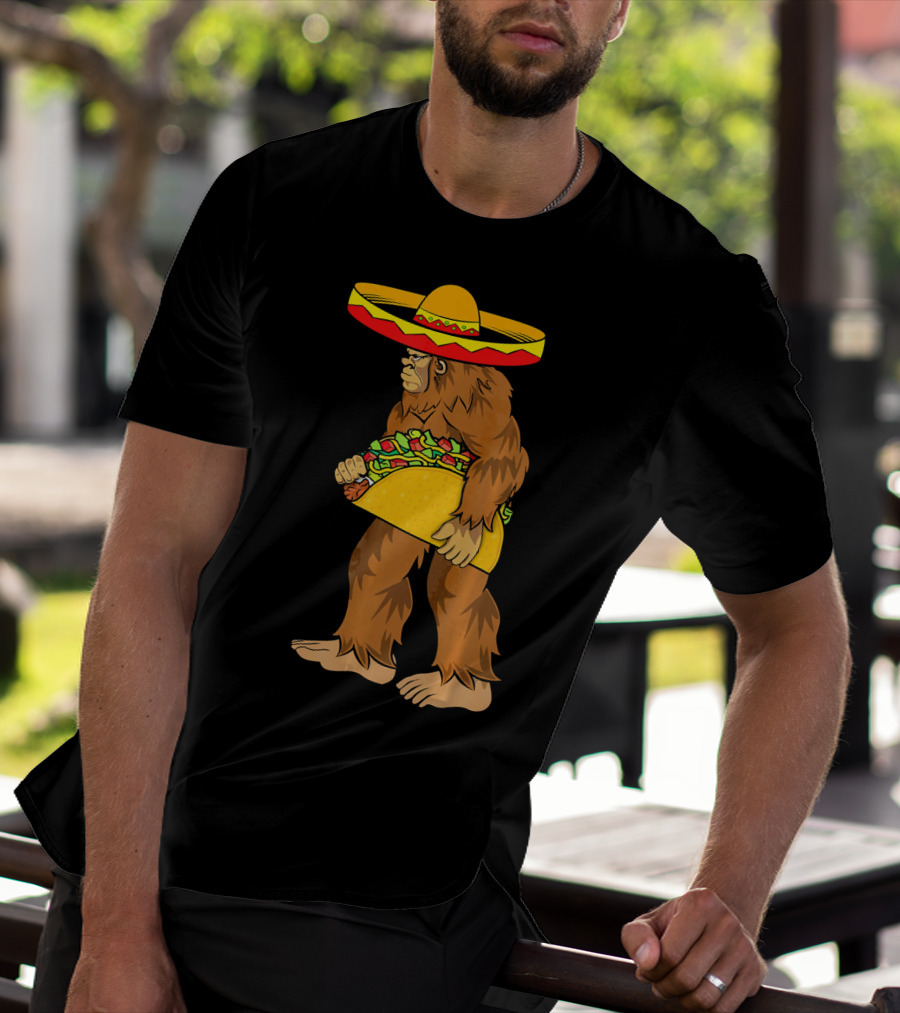 Bigfoot Carrying Taco Sombrero Cinco De Mayo T-Shirt