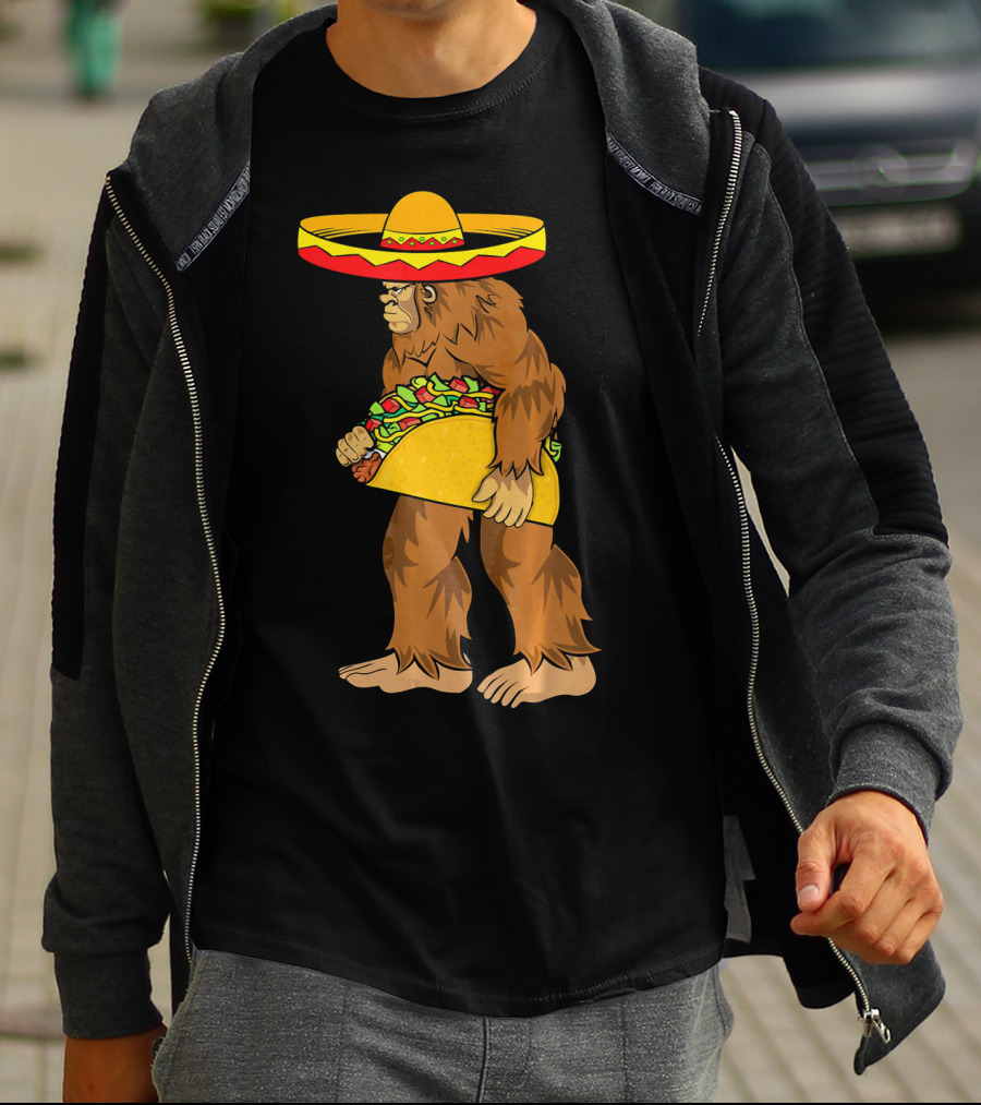 Bigfoot Carrying Taco Sombrero Cinco De Mayo T-Shirt