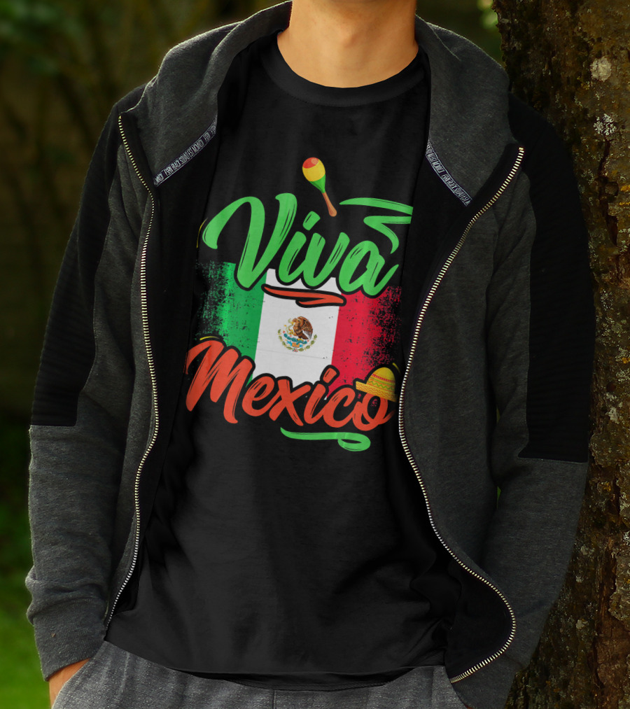 Viva Mexico Mexican Flag With Sombrero And Maraca Cinco De Mayo T-Shirt