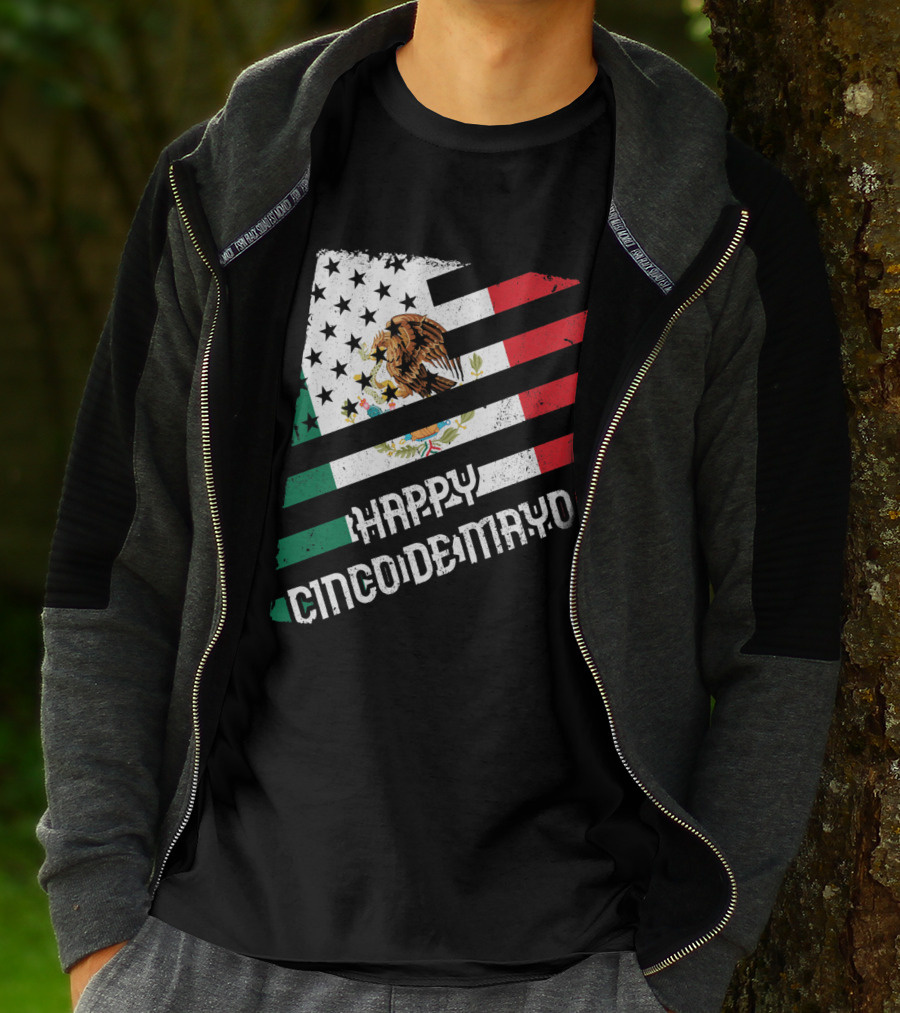 Cinco De Mayo Happy Mexico US Flag Eagle Stripes T-Shirt