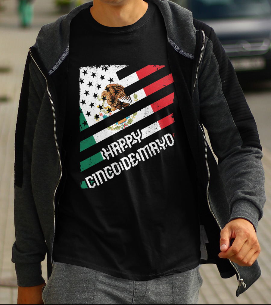 Cinco De Mayo Happy Mexico US Flag Eagle Stripes T-Shirt