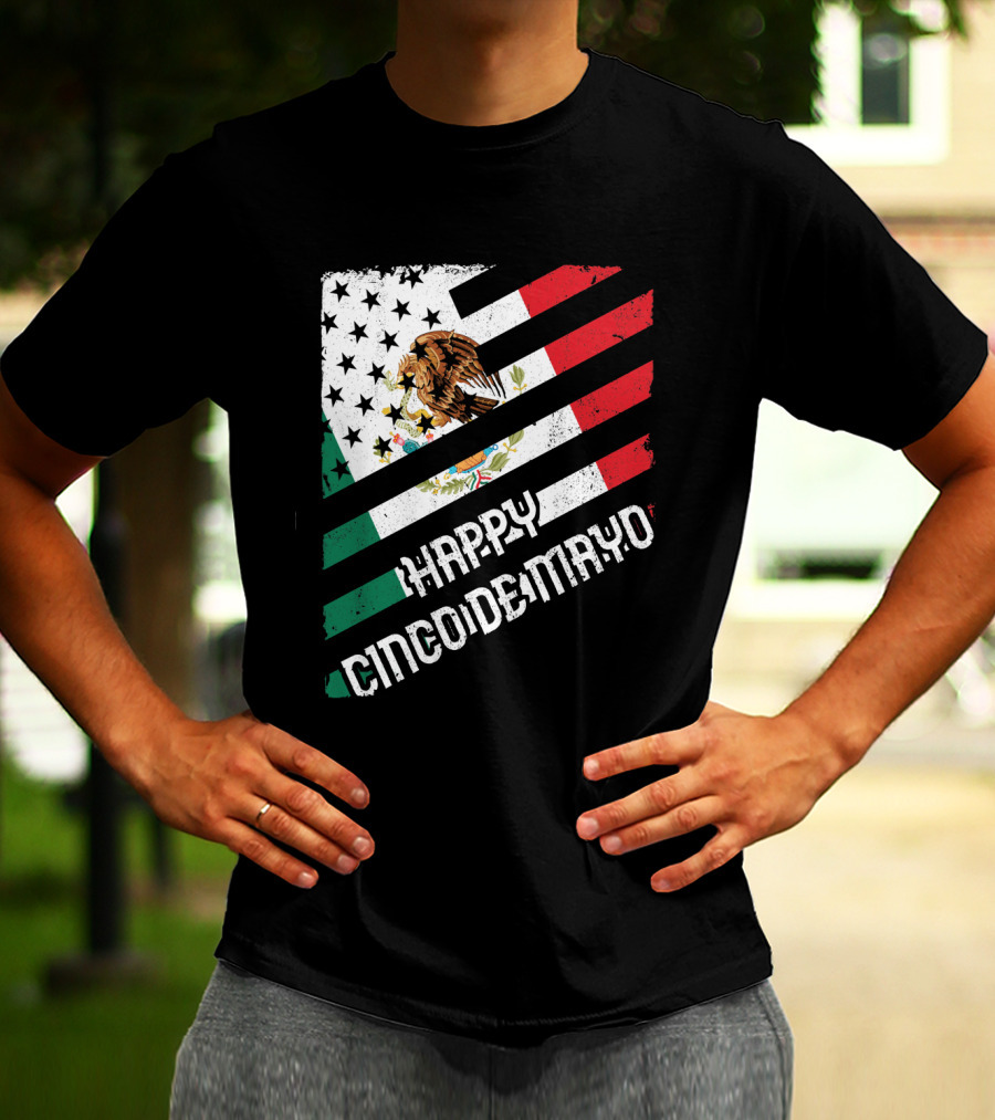 Cinco De Mayo Happy Mexico US Flag Eagle Stripes T-Shirt
