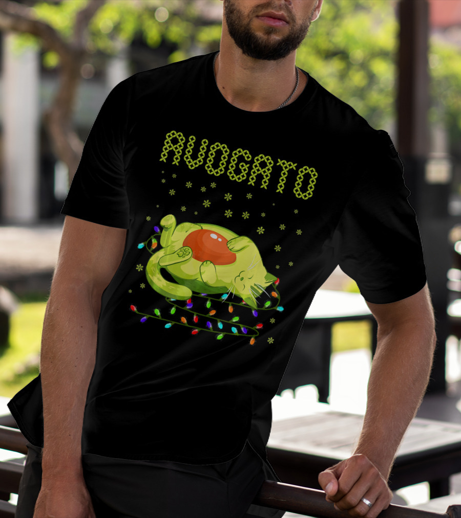 Avogato Cat With Colorful Lights Funny Cinco De Mayo Meow T-Shirt