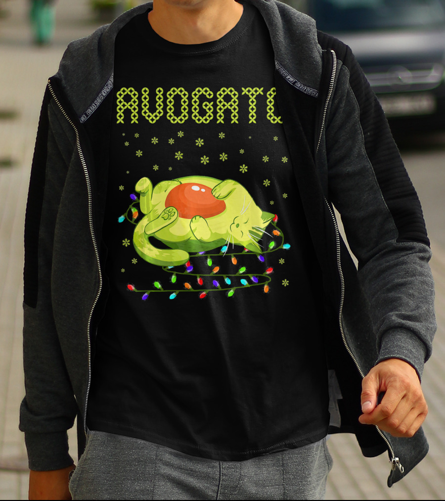 Avogato Cat With Colorful Lights Funny Cinco De Mayo Meow T-Shirt