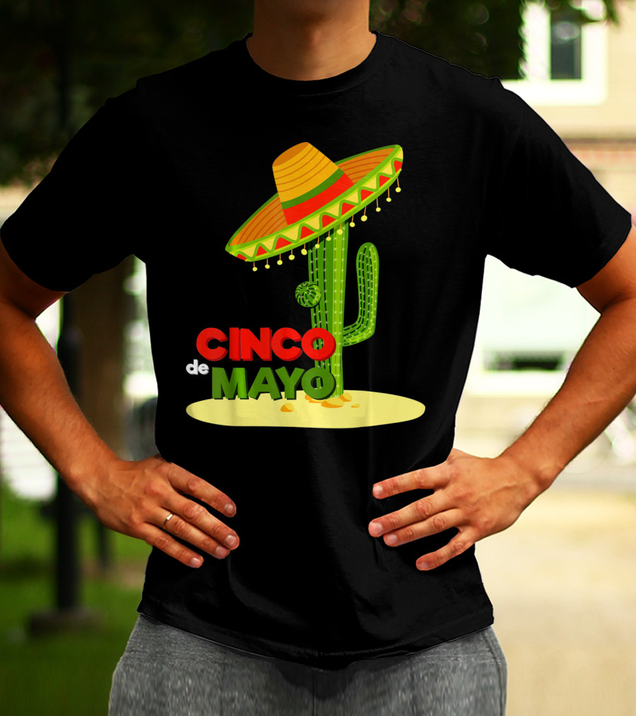 Fiesta Cinco De Mayo Cactus With Sombrero T-Shirt