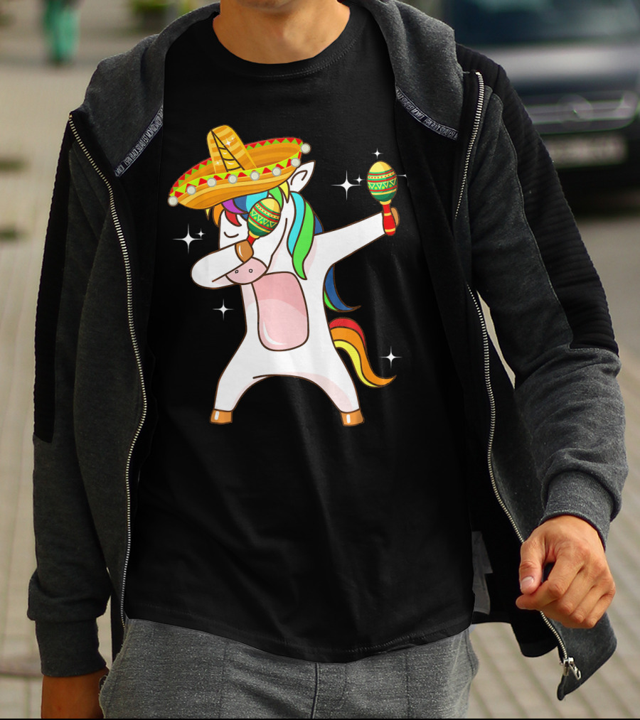 Dabbing Unicorn Sombrero Maracas Cinco De Mayo T-Shirt