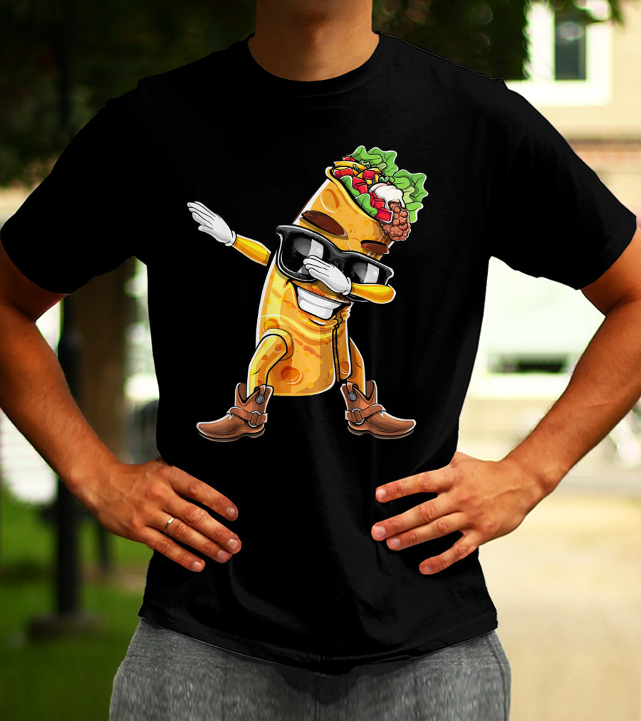 Dabbing Burrito With Cowboy Boots Cinco De Mayo Party T-Shirt