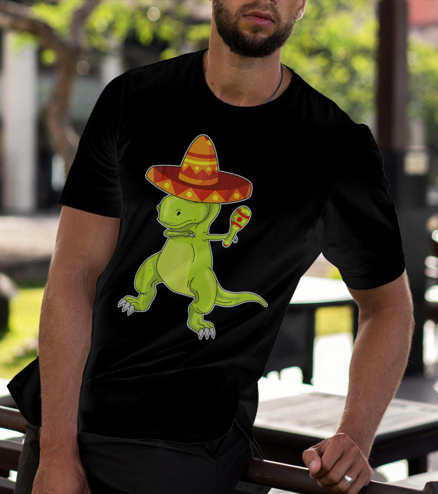 Cinco De Mayo Dinosaur Funny Mexican Sombrero Maracas T-Shirt