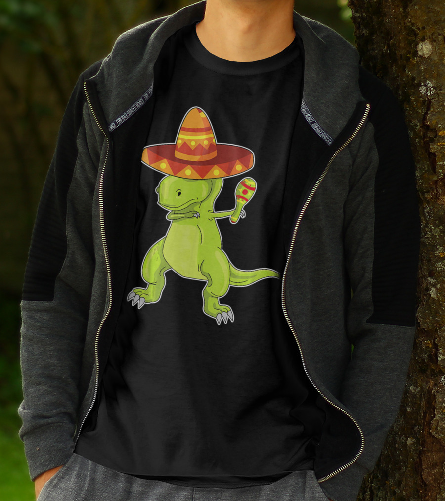 Cinco De Mayo Dinosaur Funny Mexican Sombrero Maracas T-Shirt