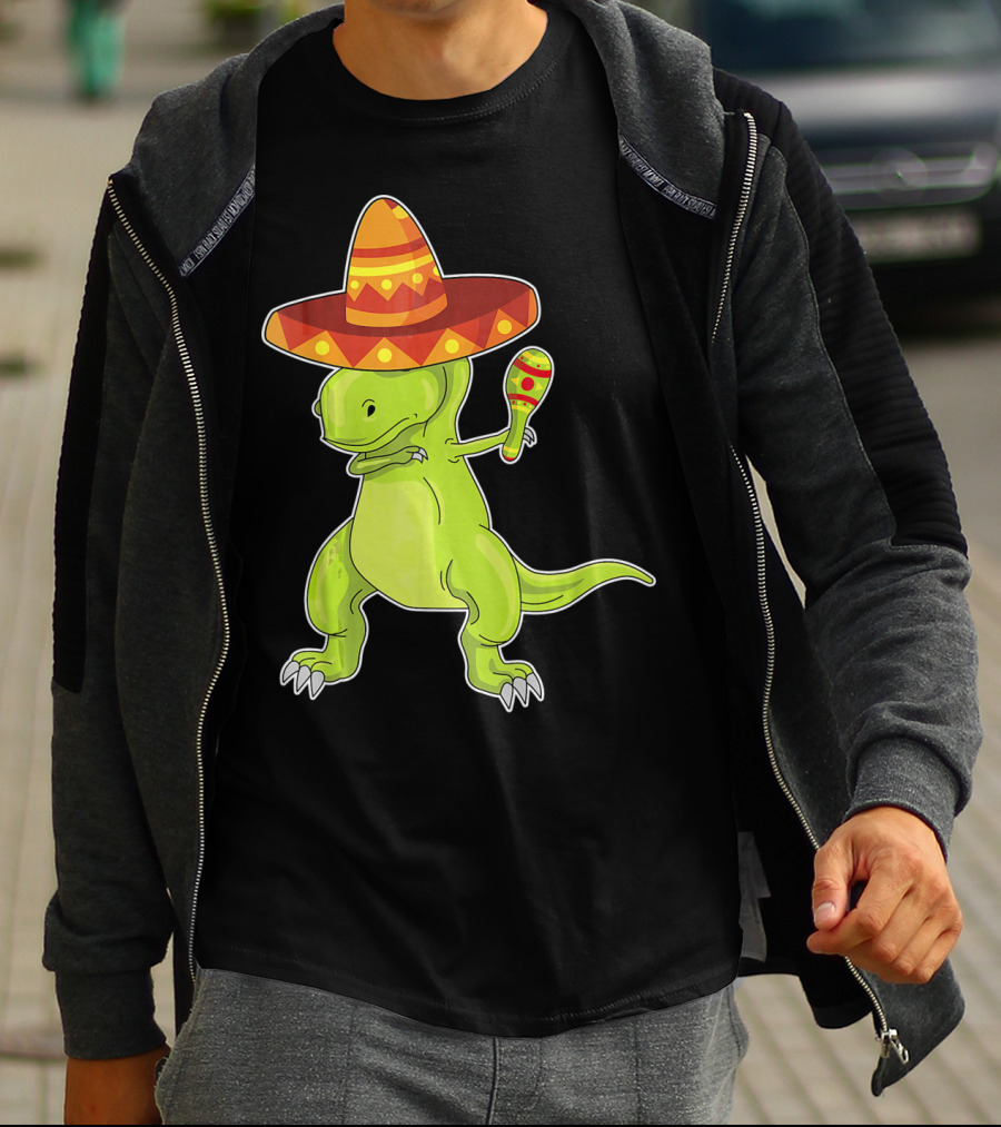 Cinco De Mayo Dinosaur Funny Mexican Sombrero Maracas T-Shirt