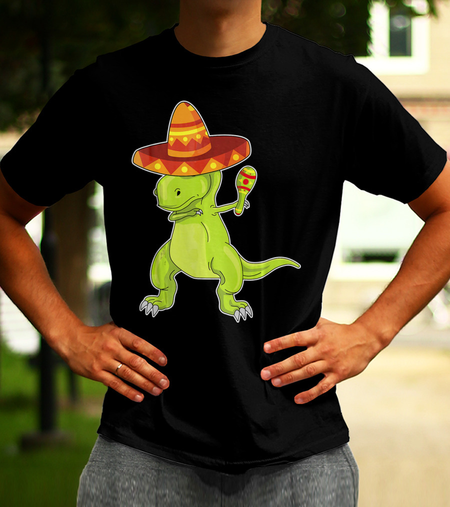 Cinco De Mayo Dinosaur Funny Mexican Sombrero Maracas T-Shirt