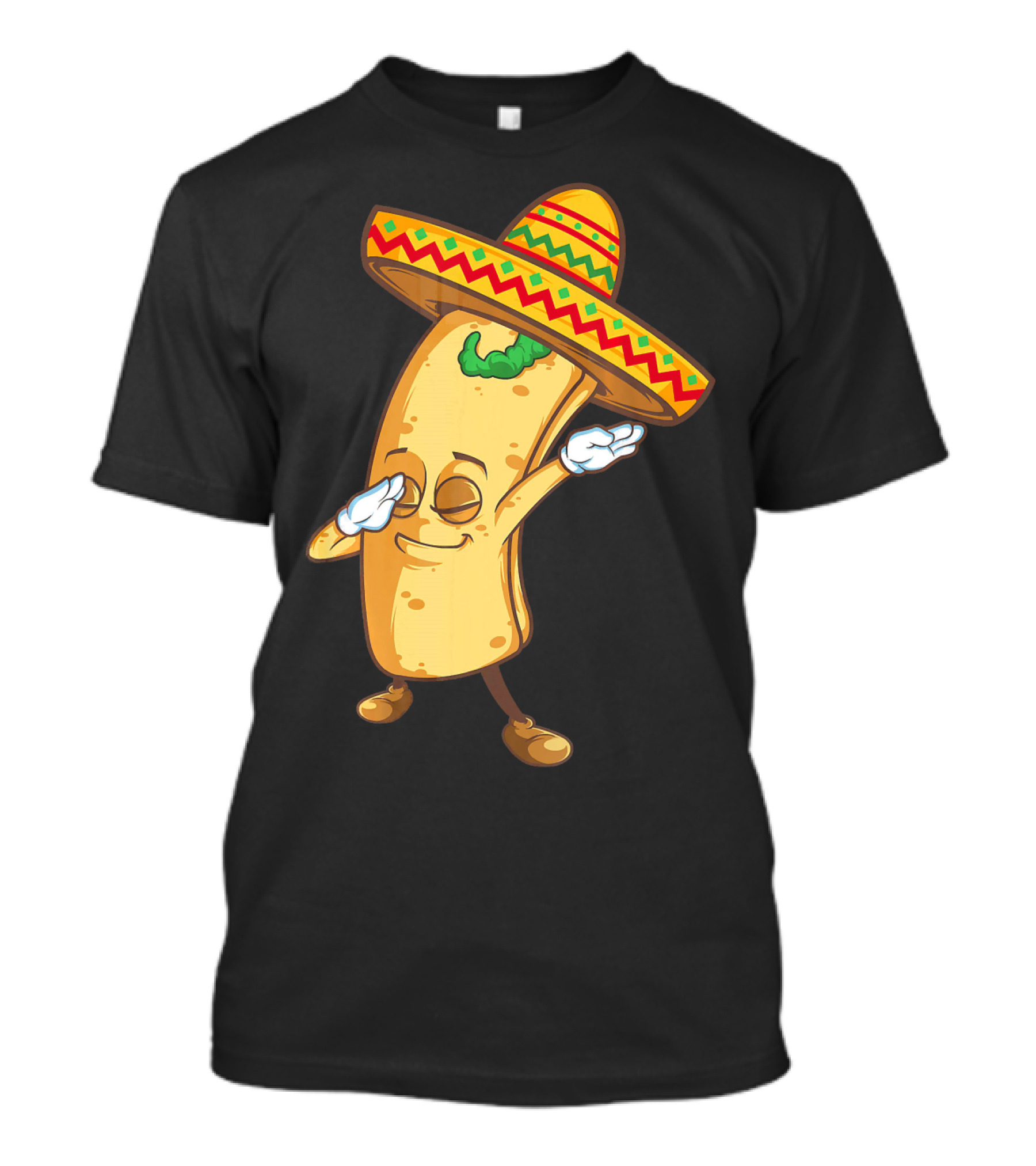Funny Dabbing Burrito Mexican Cinco De Mayo Sombrero Cartoon T-Shirt