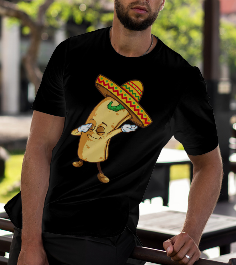 Funny Dabbing Burrito Mexican Cinco De Mayo Sombrero Cartoon T-Shirt