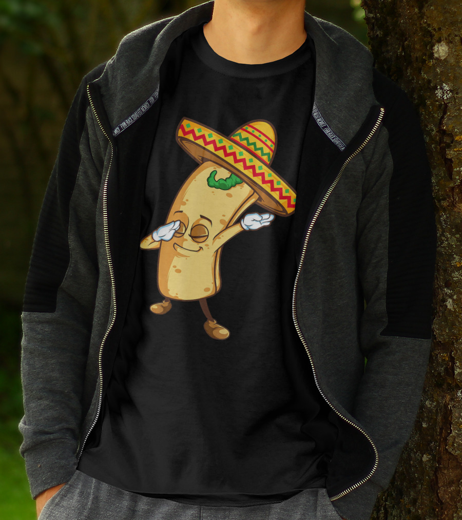 Funny Dabbing Burrito Mexican Cinco De Mayo Sombrero Cartoon T-Shirt