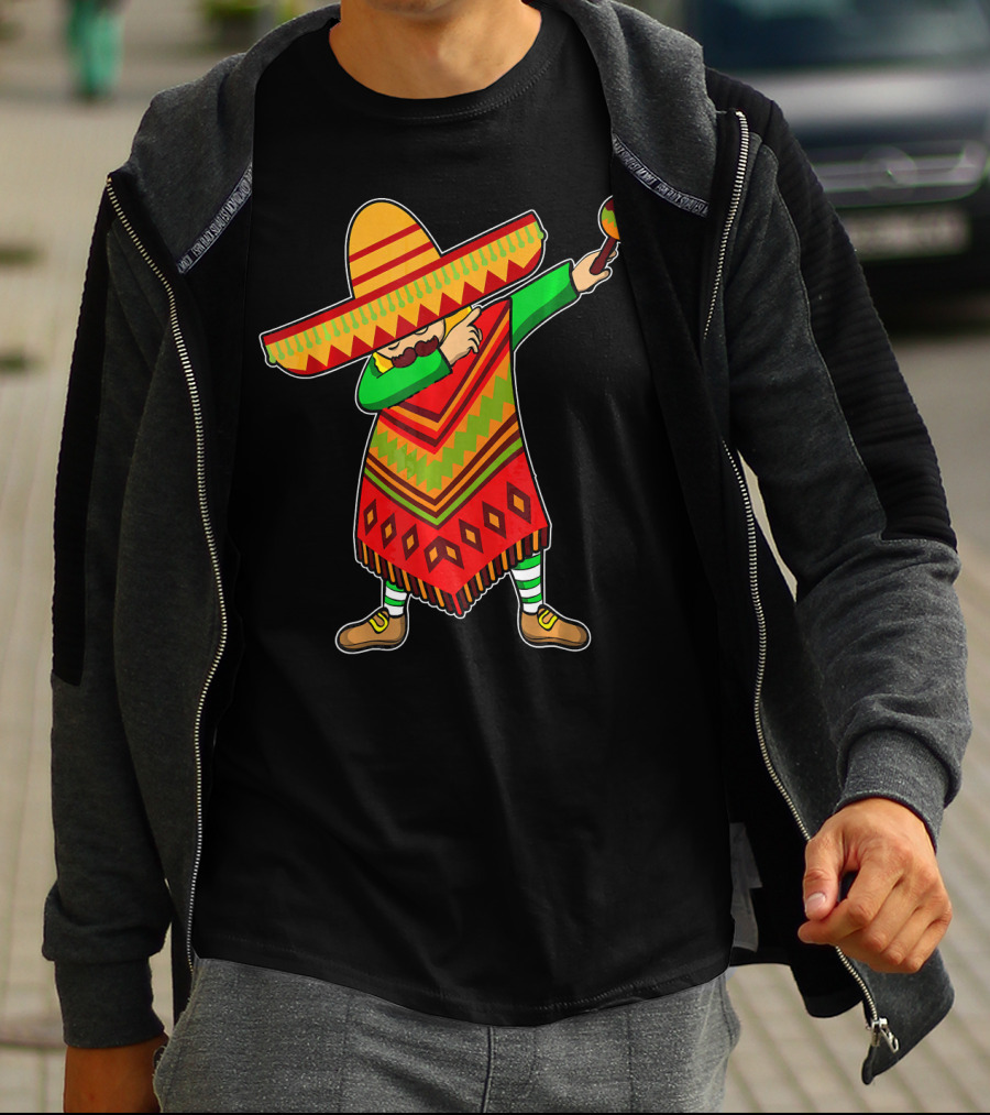 Cinco De Mayo Sombrero Poncho Dab With Maraca T-Shirt