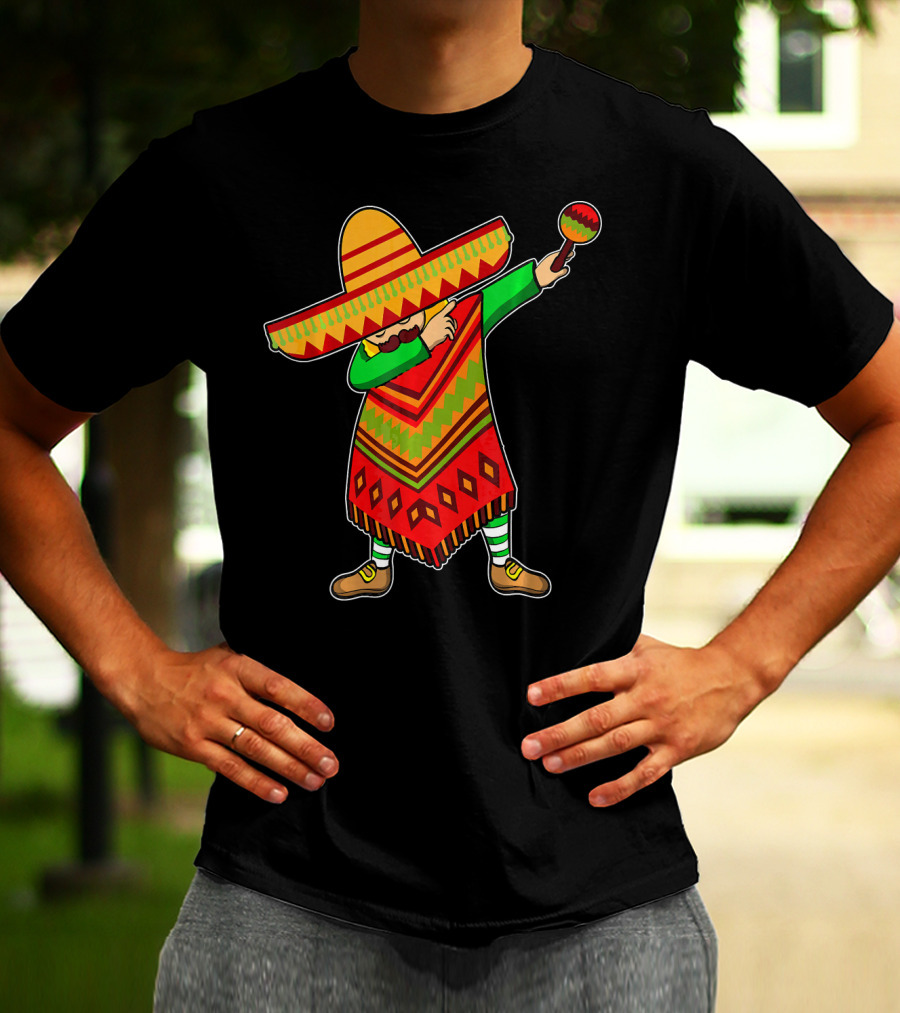 Cinco De Mayo Sombrero Poncho Dab With Maraca T-Shirt