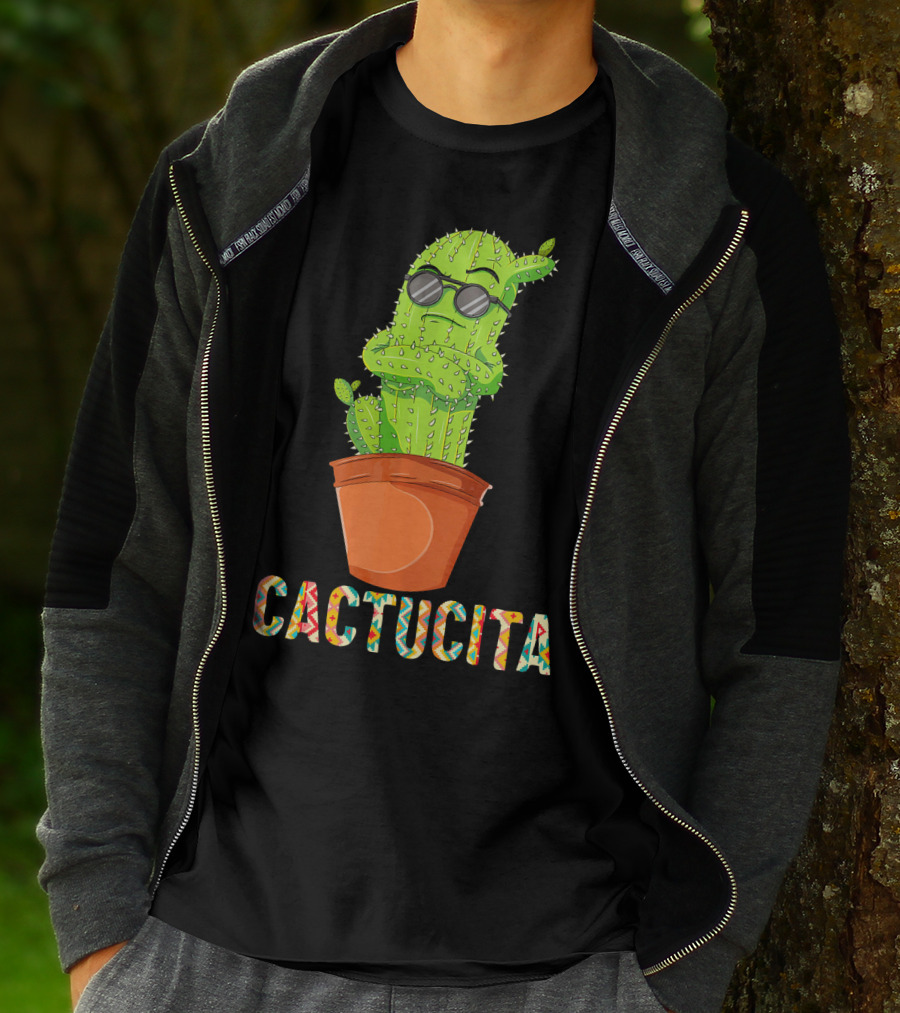 Mamacita Cactus Cactucita Cinco De Mayo Cactus With Sunglasses In Pot T-Shirt