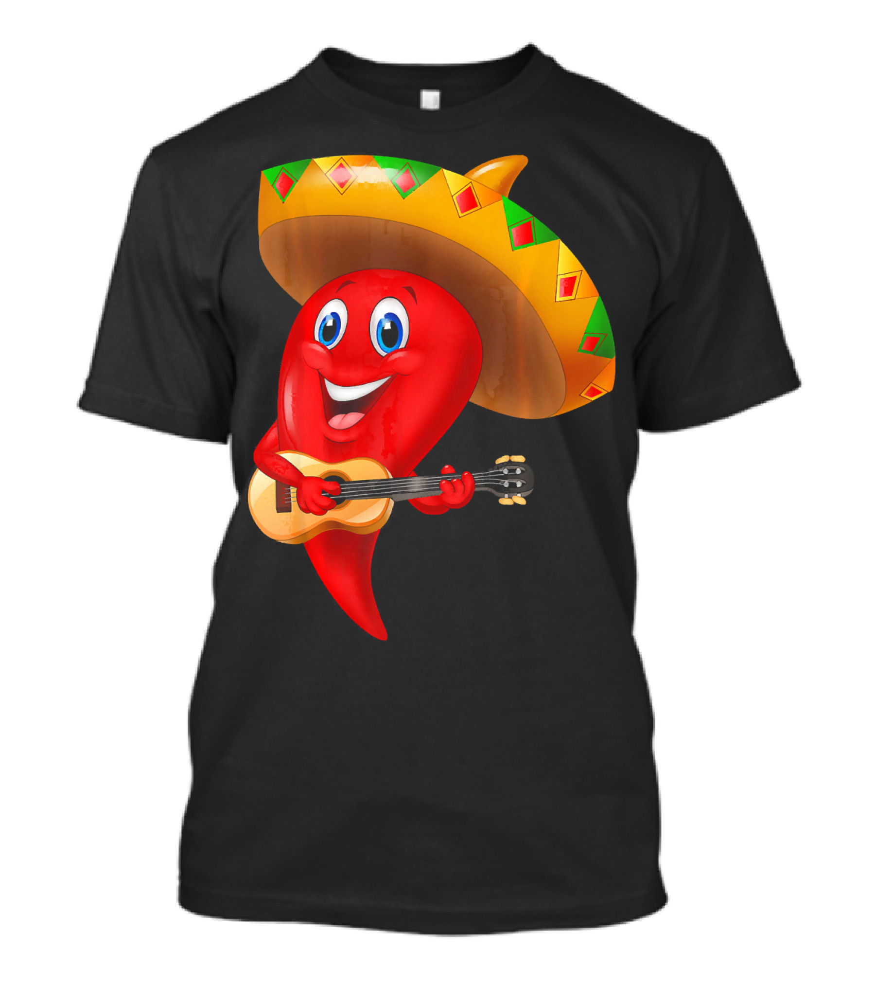 Cute Chili Pepper Wearing Sombrero Playing Guitar Mexico T-Shirt