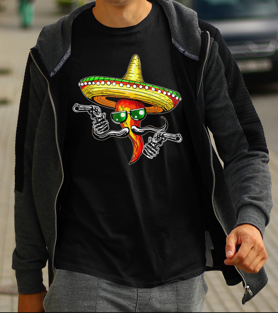Sombrero Chili Gunslinger Cinco De Mayo Drinko Fiesta T-Shirt