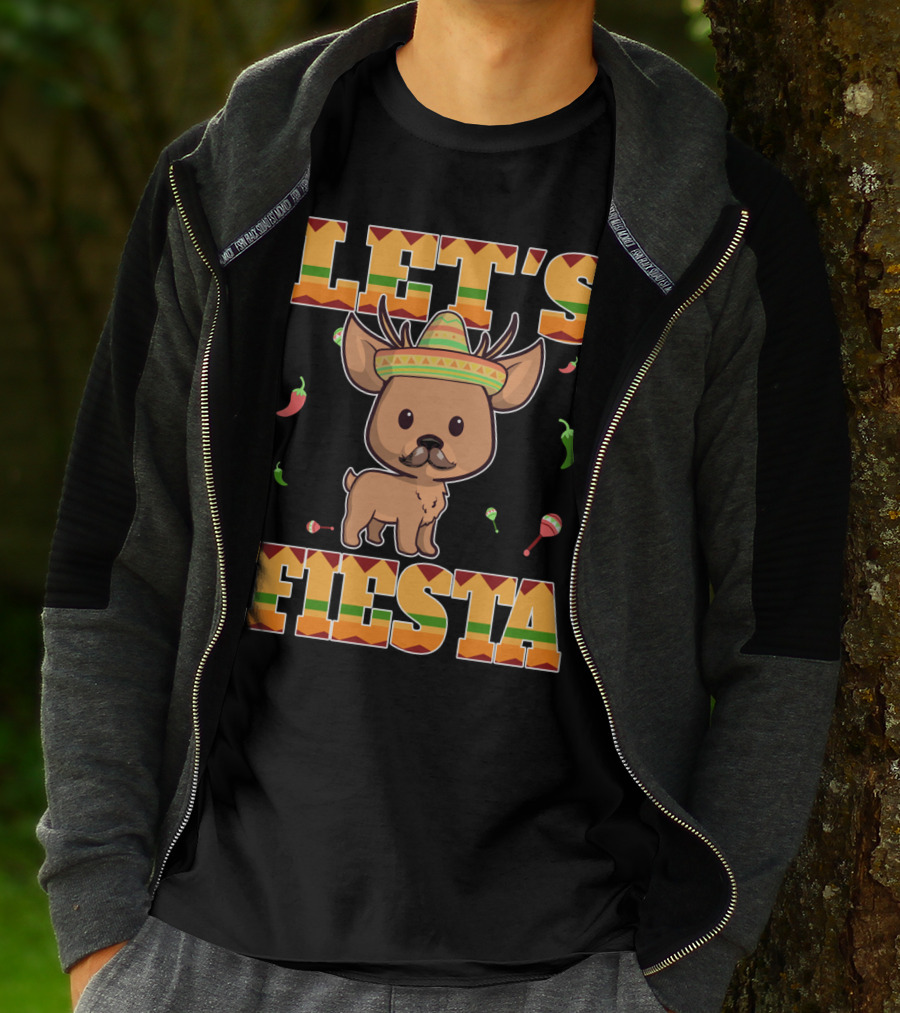 Let's Fiesta Deer Cinco De Mayo Mexican Sombrero Peppers Maracas T-Shirt