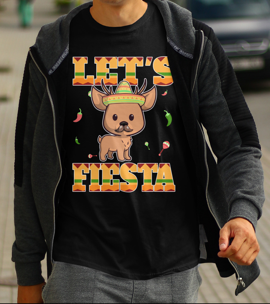 Let's Fiesta Deer Cinco De Mayo Mexican Sombrero Peppers Maracas T-Shirt