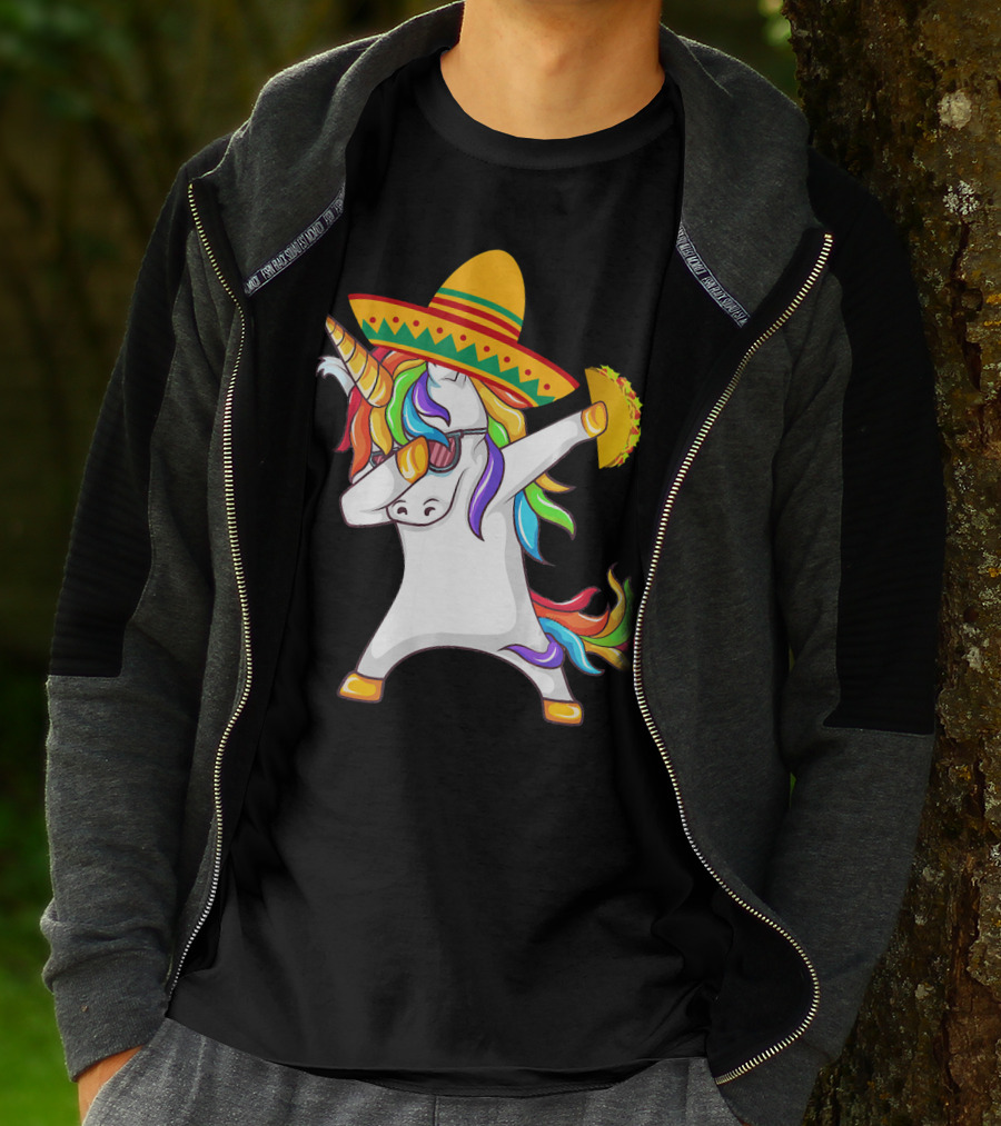 Unicorn Taco Sombrero Dab Funny Alpaca Mexican Cinco De Mayo T-Shirt