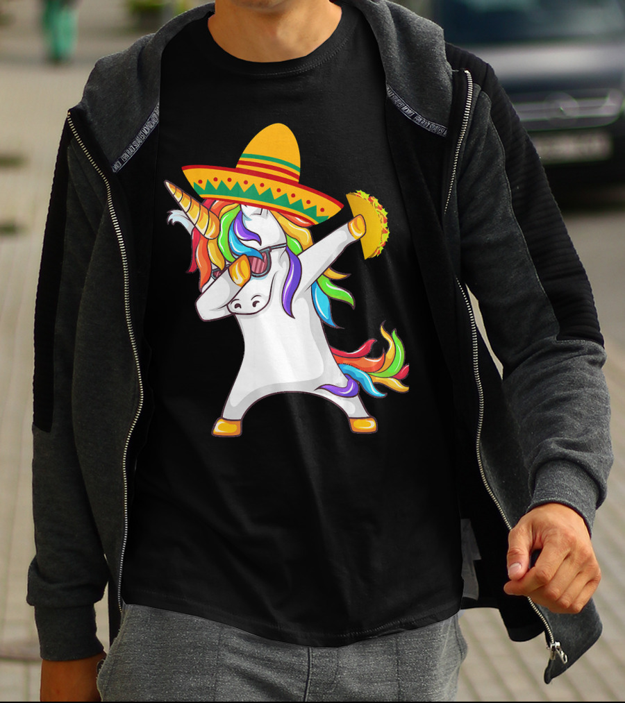 Unicorn Taco Sombrero Dab Funny Alpaca Mexican Cinco De Mayo T-Shirt